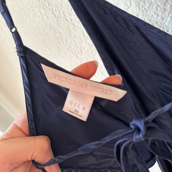 Vtg Y2K Victoria's Secret Sz XS Womens Navy 100% Silk Coquette Slip Maxi Dress - Picture 7 of 10